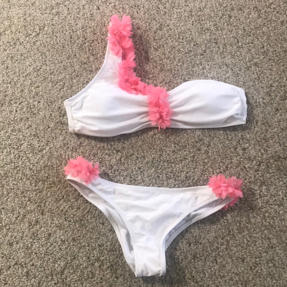 Floral white bathing suit